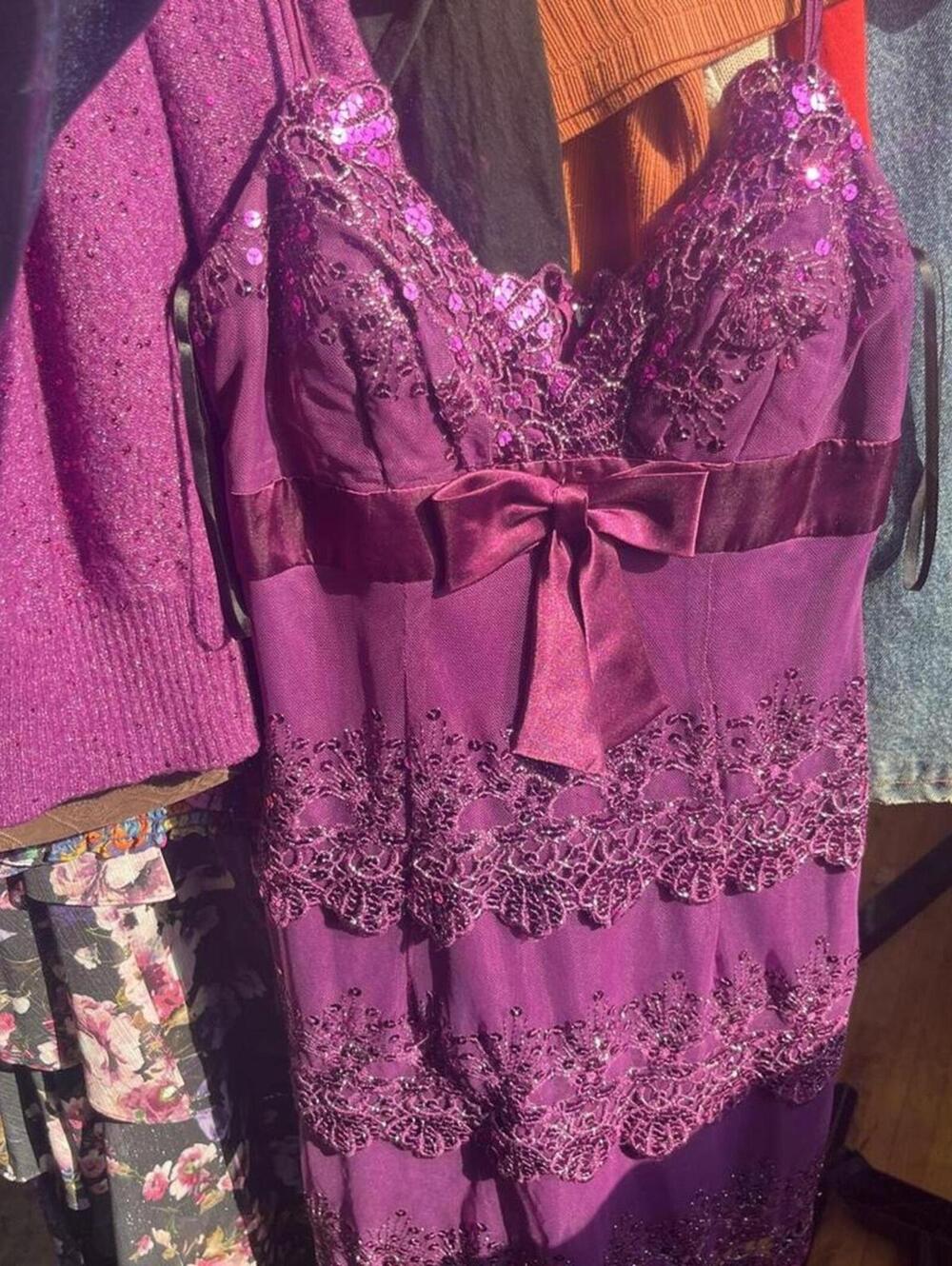 Josh & Jazz Purple sequin dress with lace trim and bow detail size 3/4